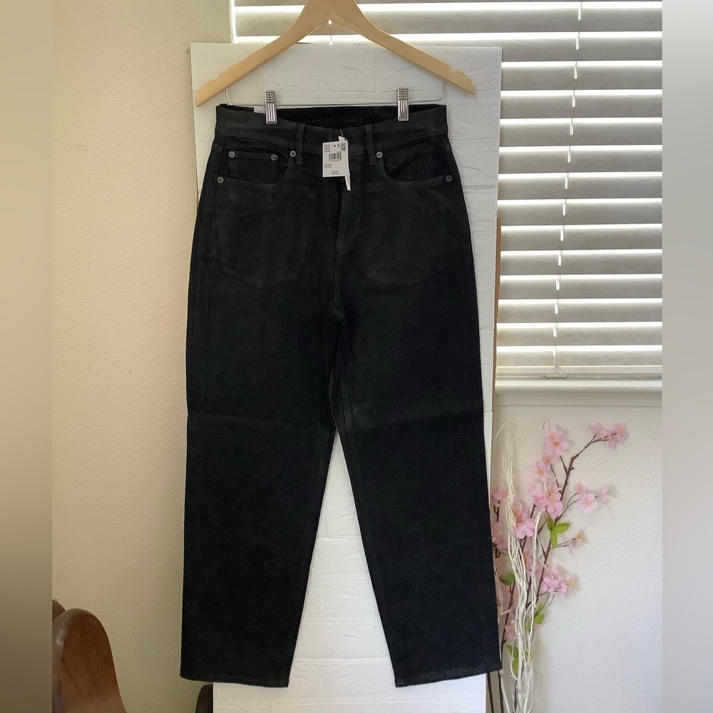 American Eagle Coated Super High Rise Baggy Straight Jeans - 2 Short - NWT - Picture 2 of 10